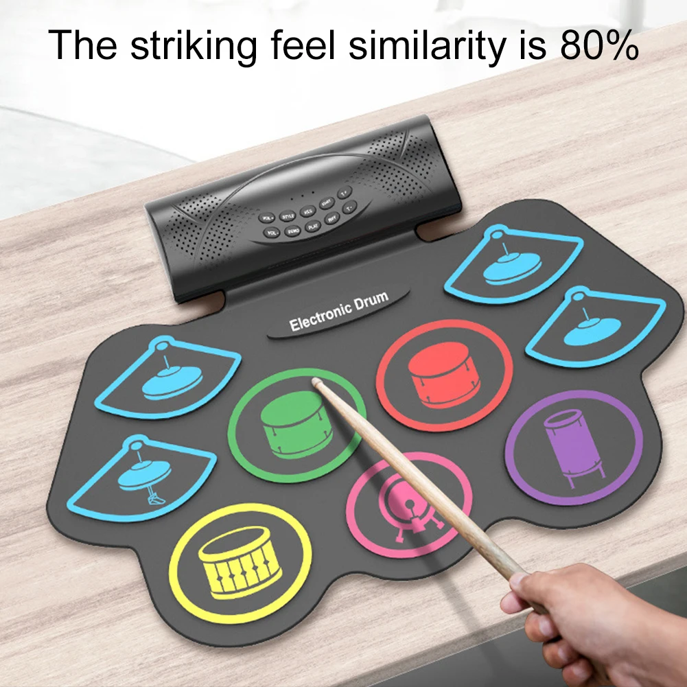 Elektronisches Schlagzeug-Set mit Drumsticks und Pedalen, aufrollbares Schlagzeug-Übungspad, BT, tragbares Schlagzeug-Set für Kinder, Weihnachts- und Geburtstagsgeschenk