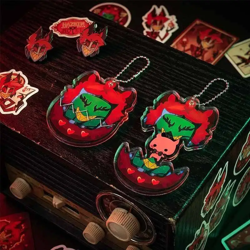 In Stock Anime Hazbin Hotel Alastor Lucifer Morningstar Radio Demon Vox Cosplay Cartoon Acrylic Pull-Out Hanging Piece Keyring