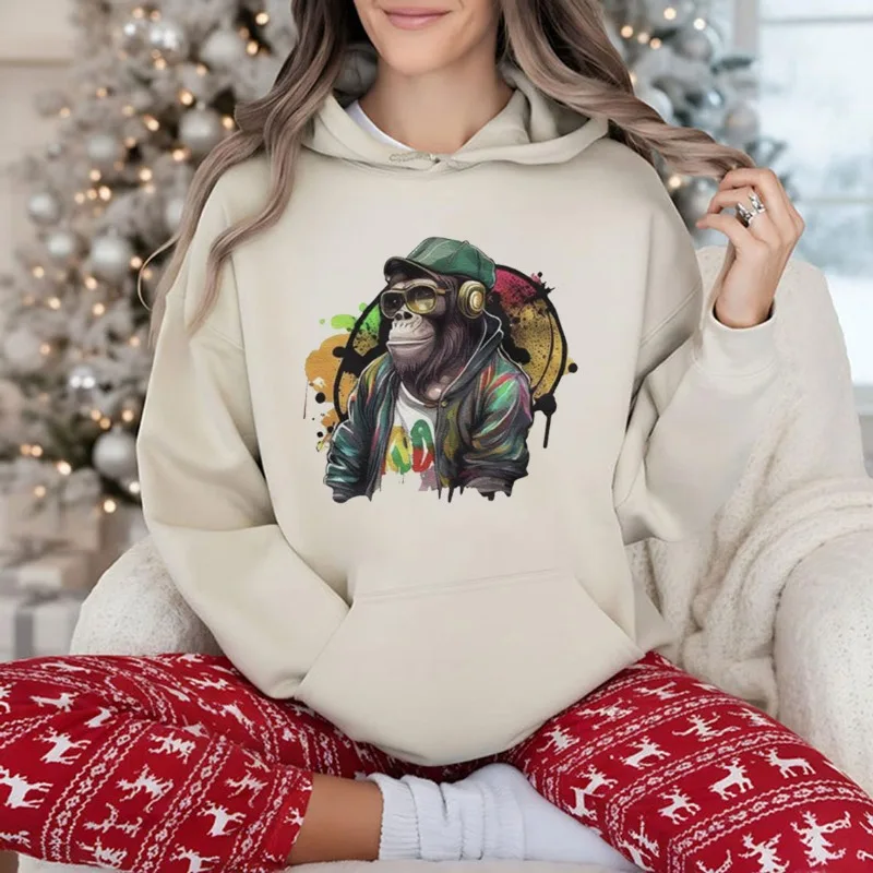 Lustiges Affen-Design, Unisex, College-Stil, Kapuzenpullover, Sport- und Freizeitkleidung, trendige Mode, lustiger Herbst- und Winter-Grafik-Hoodie