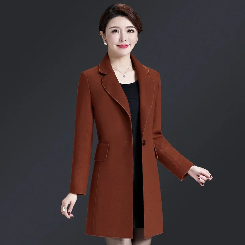 Factory direct sales middle-aged women's wool coat 2022 new Korean version of mother's medium and long woolen coat