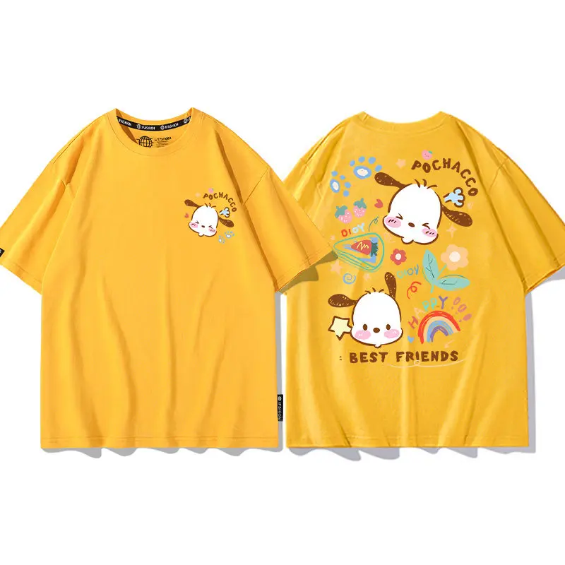 

Корейская версия детской футболки Sanrio Co Branded, 100% хлопок, с двусторонним принтом, для родителей и детей, с круглым вырезом