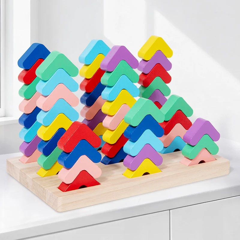 مكعبات بناء خشبية ملونة على شكل حرف V، لعبة الألوان الخلفية في مكان، لعبة الاقتران بالألوان، لعبة الإدراك بالألوان للأطفال #1