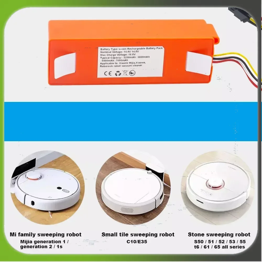 2026 New 14.4V 5200mAh Li-ion Battery Robotic Vacuum Cleaner Replacement Battery for Xiaomi Robot Roborock S50 S51 S55 Accessory