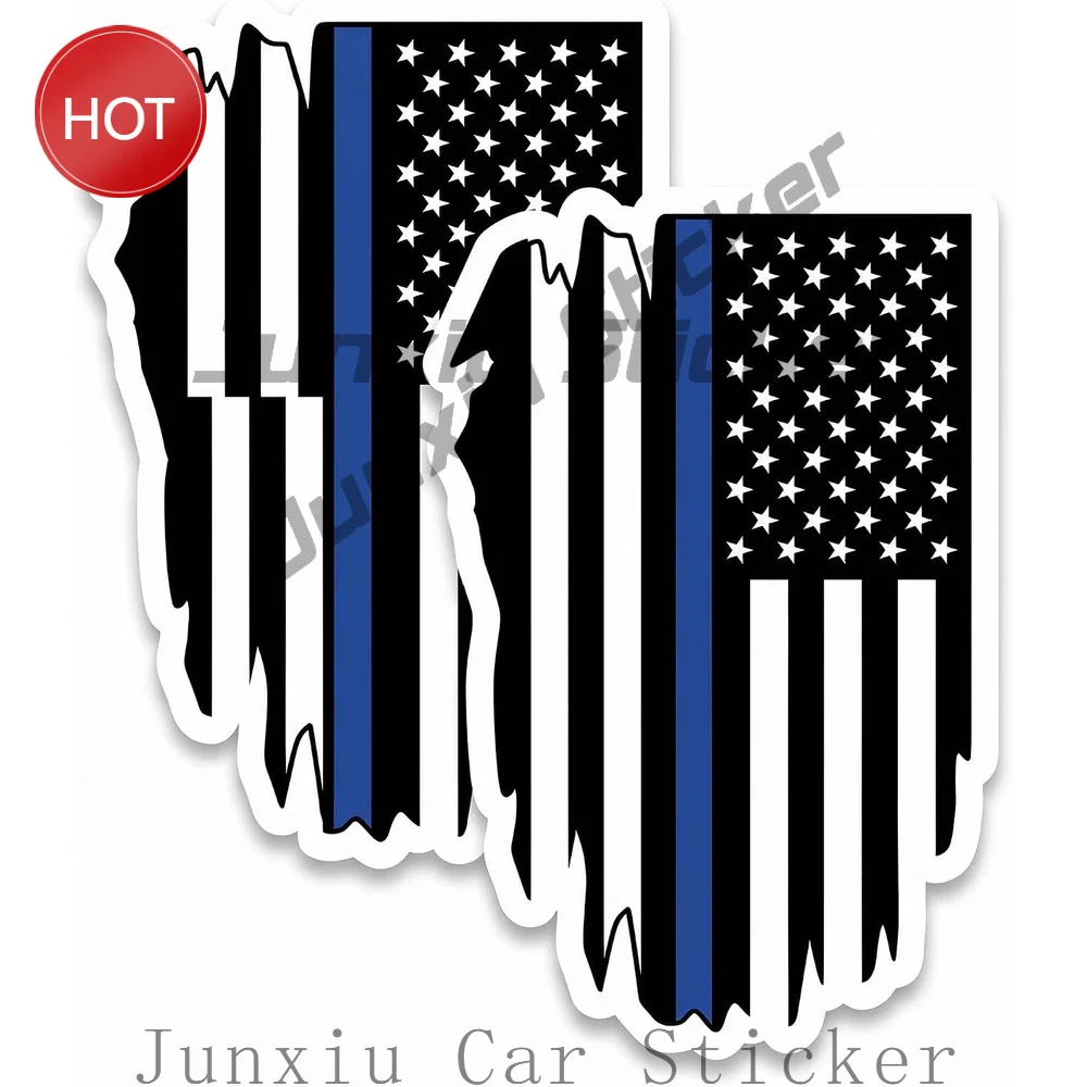 2 Pack Thin Blue Line Flag PVC Vinyl Sticker For Vehicle Window Toolbox And Laptop Personal Accessories Decoration Decal