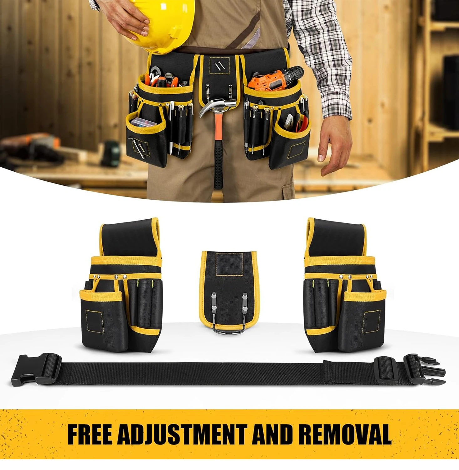 Tool Belt Bag Utility Belt Adjustable Pockets Tool Belts Detachable Work Pouch Bag Heavy Waist Apron Versatile Pouch