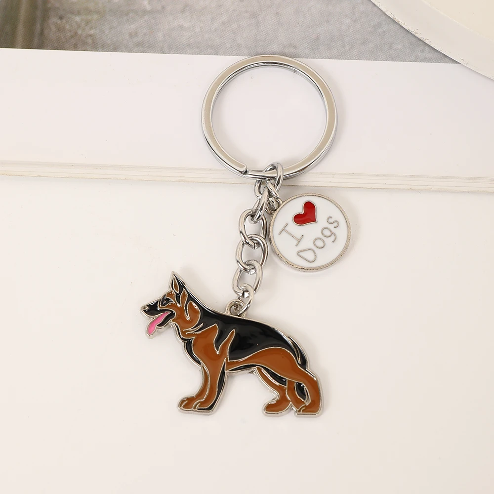 1PCS Fashion Pet German shepherd dog Keychain Dog Pendant Animal Enamel Keyring Women Bag Jewelry gifts