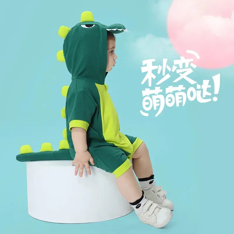 ملابس أطفال بنين بنات رومبير جميل ديناصور حللا الصيف القطن سستة نيسيي الحيوان مضحك الزي مقنعين 0-24 أشهر