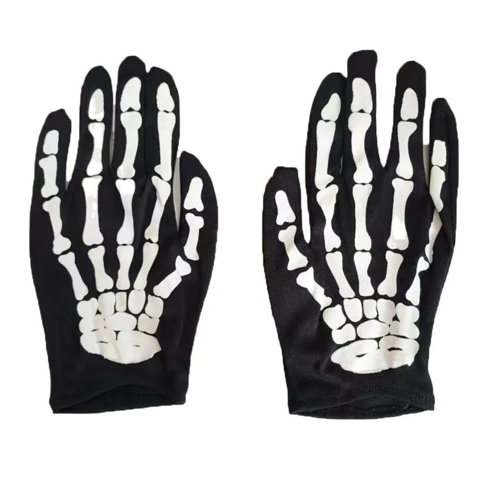 

Creative Stockings Skeleton Gloves Polyester Black Skeleton Long Socks Breathable Fluorescent Halloween Luminous Set Festival