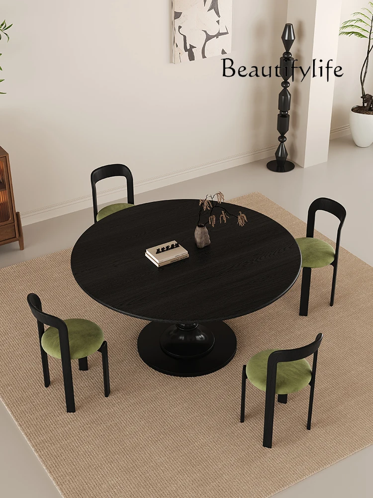 

American-Style Solid Wood round Table Retro Black round Dining Table Small Apartment Simple Designer Dining Table