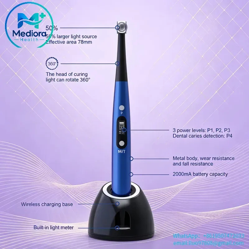 Lampe de photopolymérisation LED électrique 1 seconde, tête rotative à 360°, 3 modes, détection des caries, sans fil, certifiée CE
