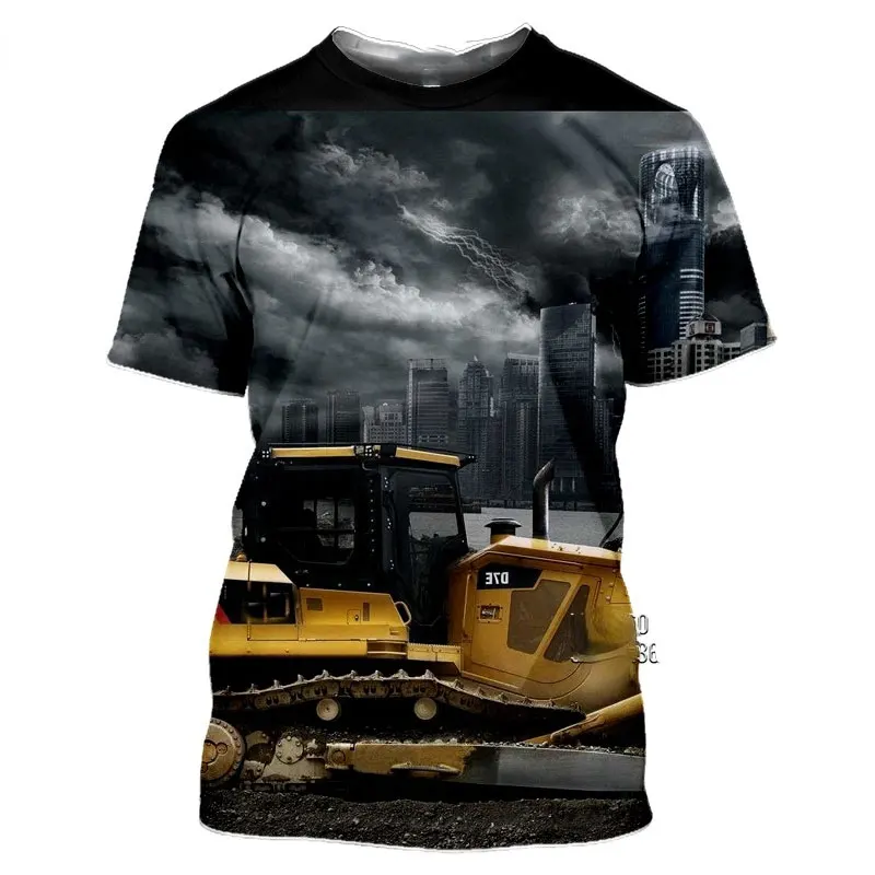 Excavator Loader 3D Printing Summer Men\'s T-shirt Trend Personality Outdoor Fitness Quick-drying Loose Short Sleeve O-neck Top