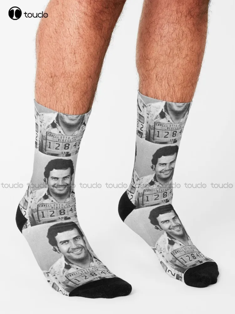 Pablo Escobar Mugshot , Icon, History, Crime, Criminal, Old School Socks Girls White Socks 360° Digital Print Harajuku Art