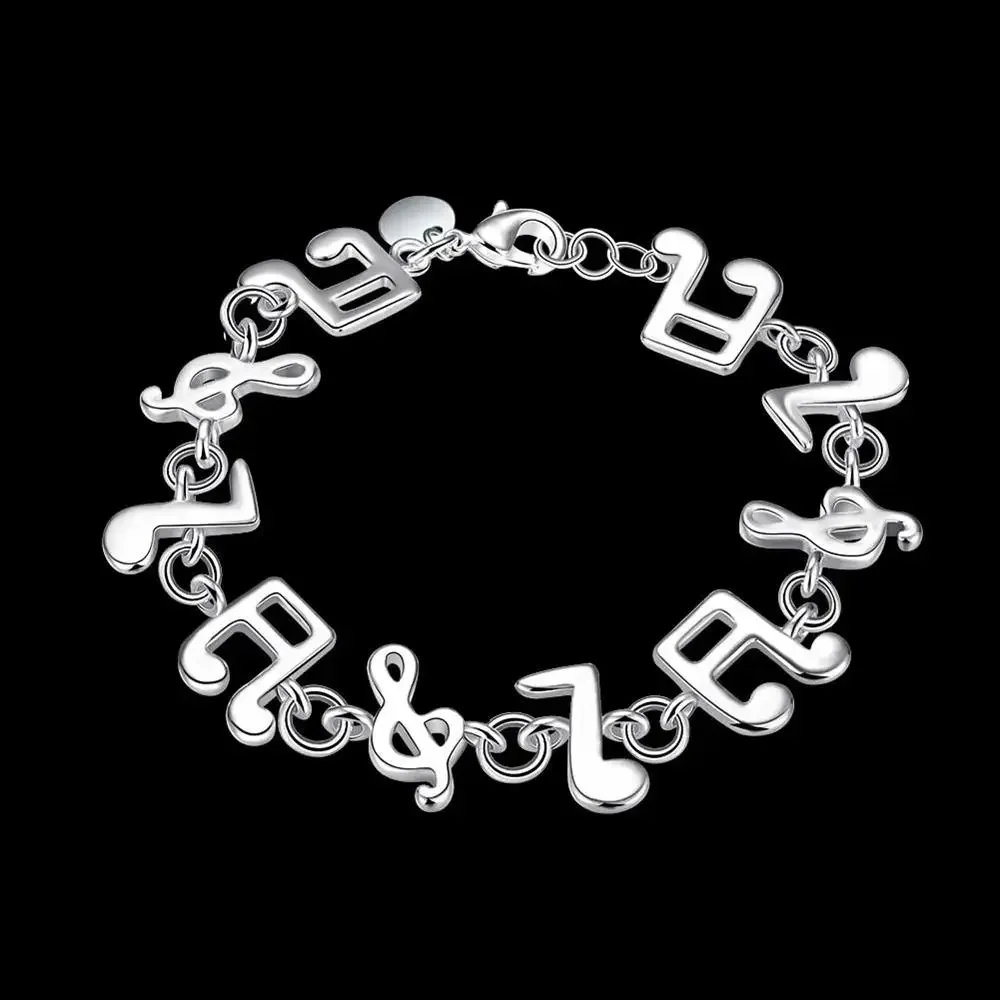 925 sterling silver musical note chain Bracelets for women luxury Fashion Party Wedding Accessories Jewelry Christmas Gifts