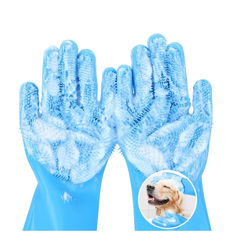 Pet Grooming Handschuhe Hund Katze Baden Reinigung Handschuh Shampoo Wäscher Sauber Weiche Silikon Haar Entfernung Handschuh Hand Haut Schutz