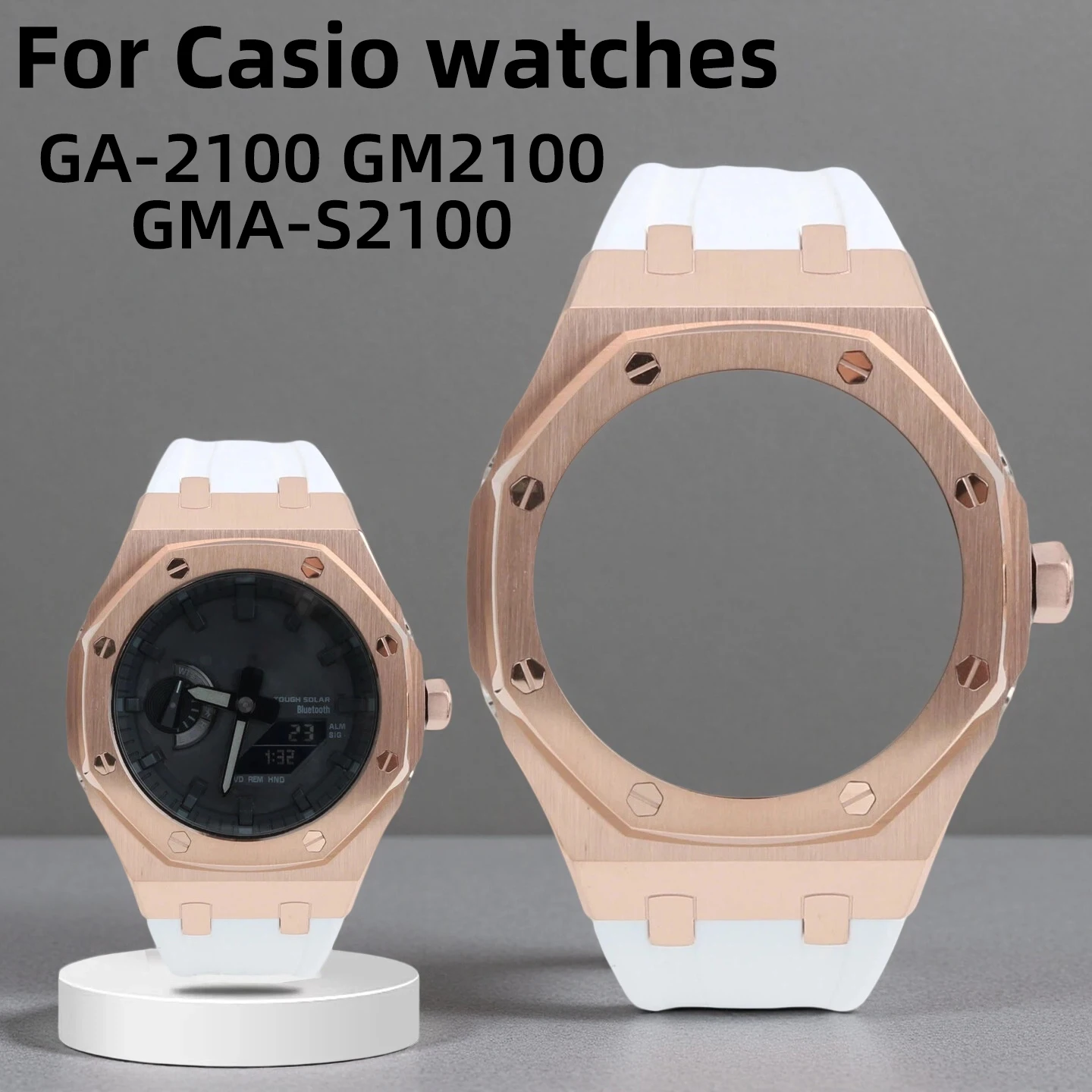 For Casio G-SHOCK Farmhouse Oak Metal Octagonal Bezel Protective Case Scratch-Resistant Replacement Watch Strap GA2100 GA-B2100