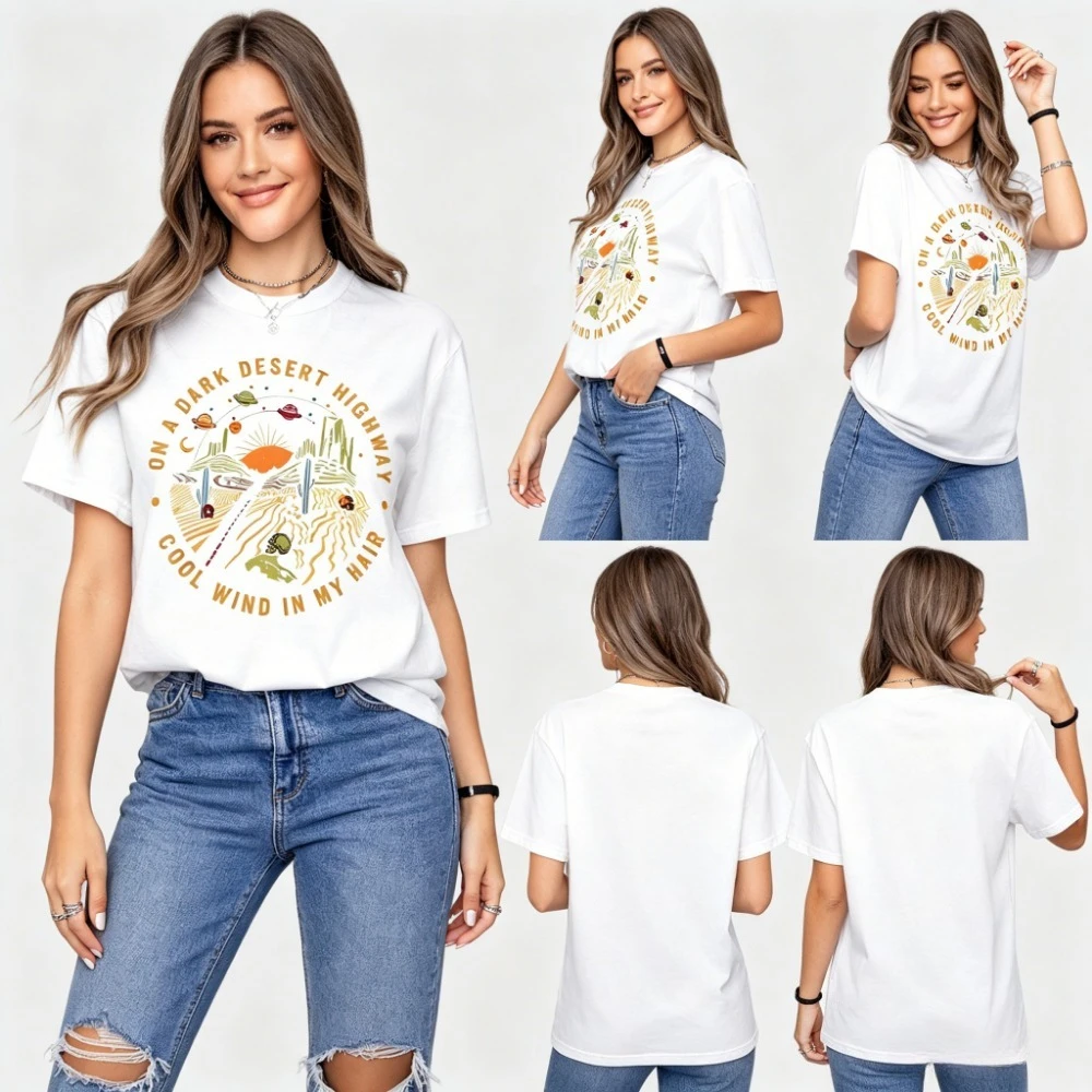 On A Dark Desert Highway Shirt Retro Adventure Graphic Tee Hiking Camping Travel Tees Boho Nature Aesthetic Gift for Her