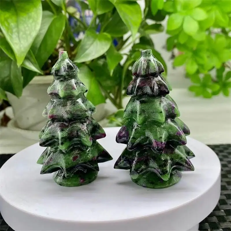 7.8CM Natural Ruby In Zoisite Christmas Tree Carving Healing Reiki Christmas Gift For Children Or Home Decoration Gift 1PCS