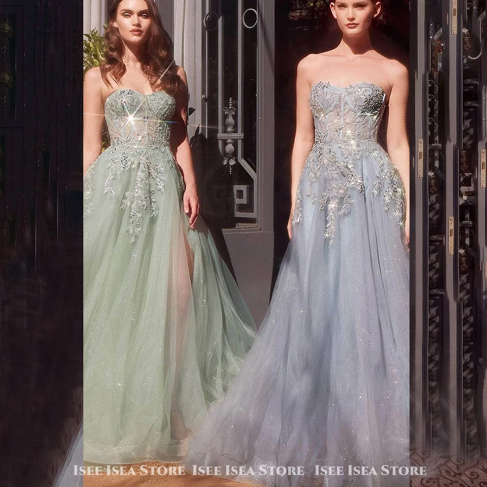 ชุดราตรีที่สวยหรูทูลกลิตเตอร์ فساتين سهرات Strapless A-Line โอกาสพิเศษชุดราตรี 2025 ที่กำหนดเอง