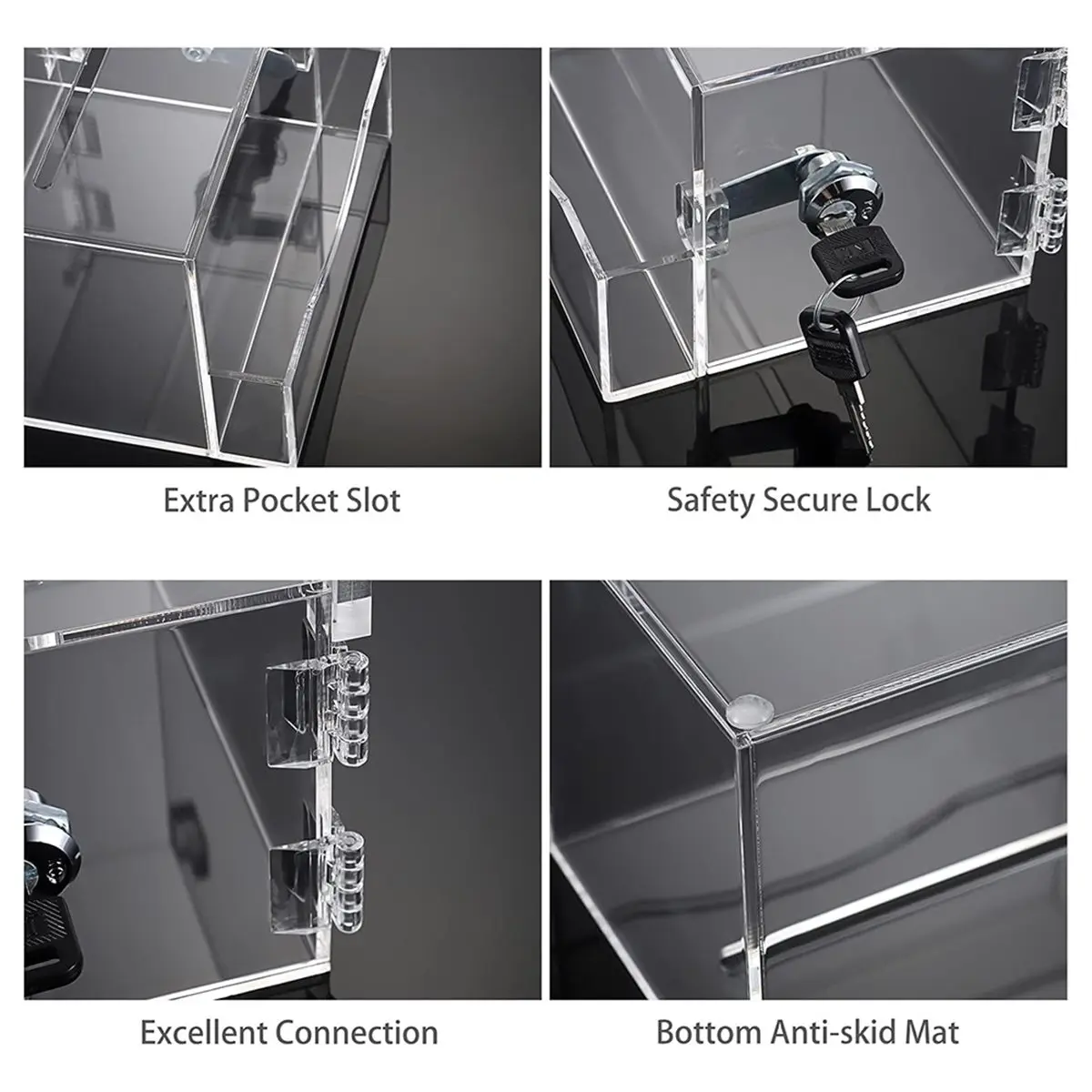 Acrylic Suggestion Box with Lock, Donation and Tip Box with Sign Holder, Ideal for Voting and Collecting Mail