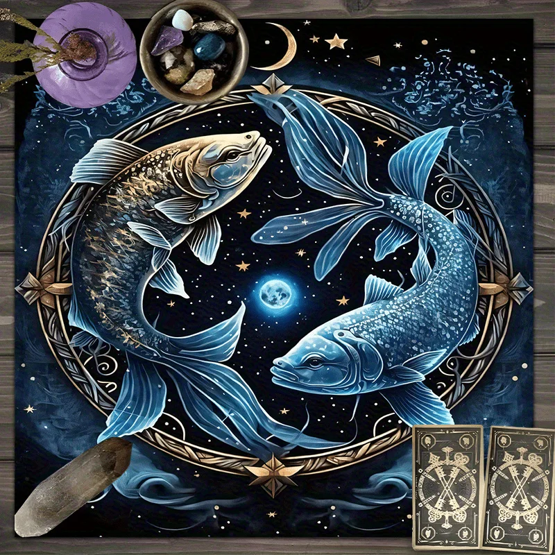50/75/110/137cm Celestial Zodiac Fish Altar Cloth Moon Stars Witch Tablecloth for Tarot Mat Mystic Decor Seasonal Occasions