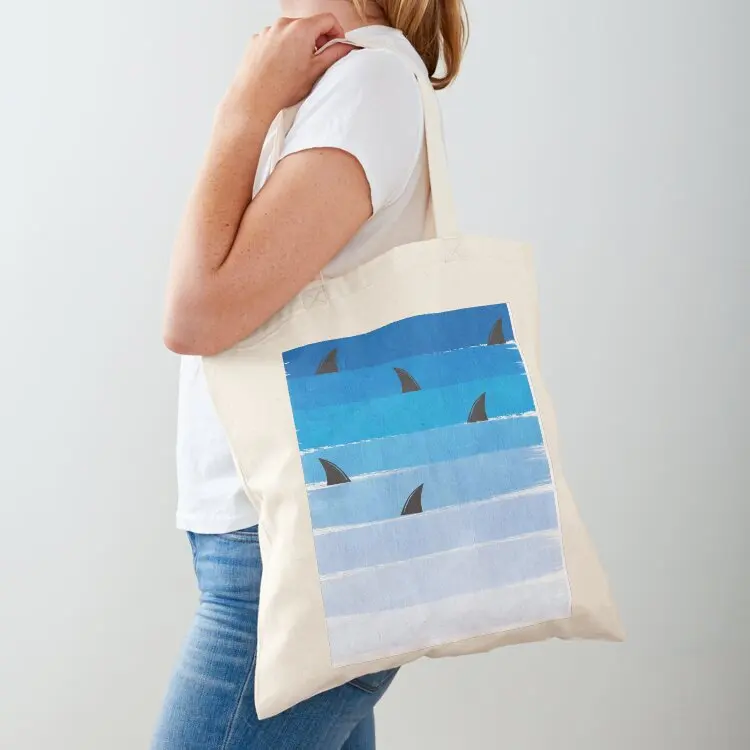 Sharks - shark week trendy black and white minimal kids pattern print ombre blue ocean surfing Tote Bag