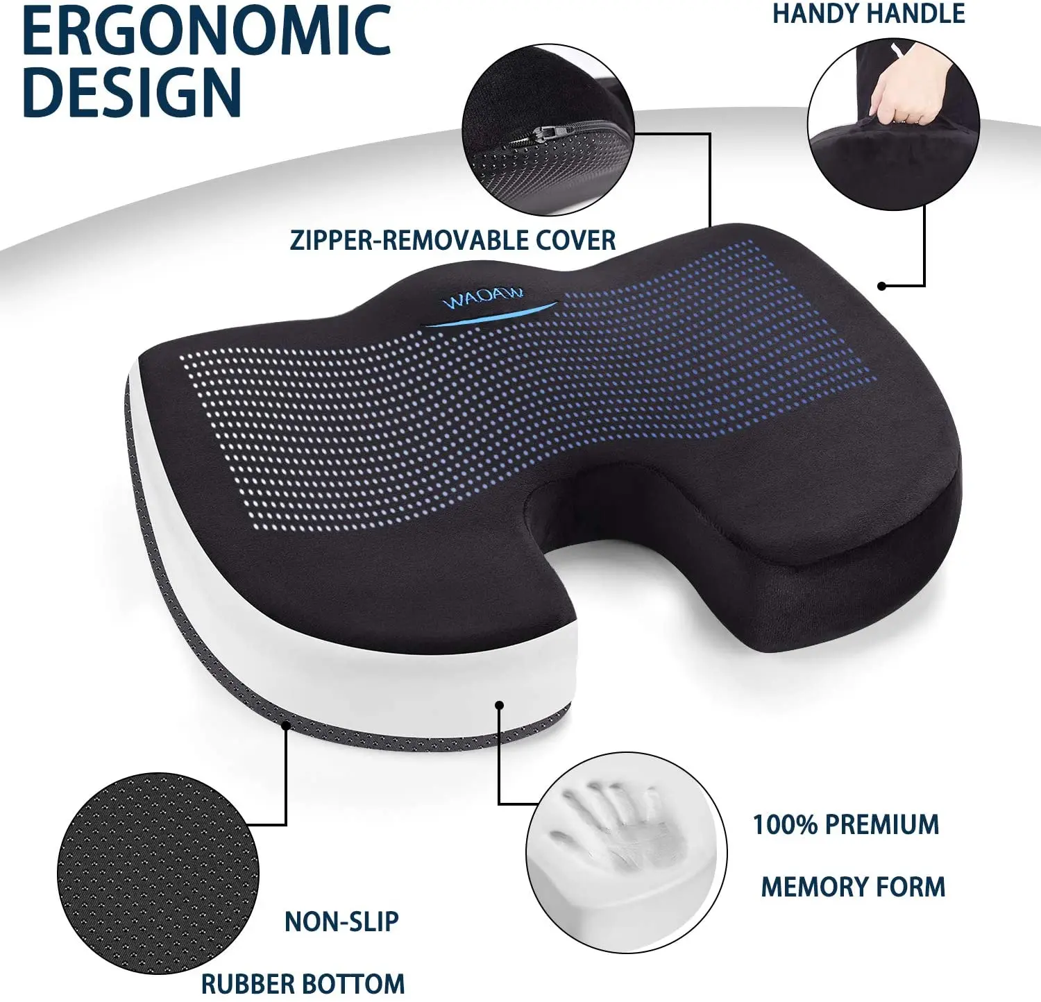 Ergonomic Coccyx Memory Foam Seat Cushion Office Car Wheel Chair Cushion for Tailbone Pain Relief