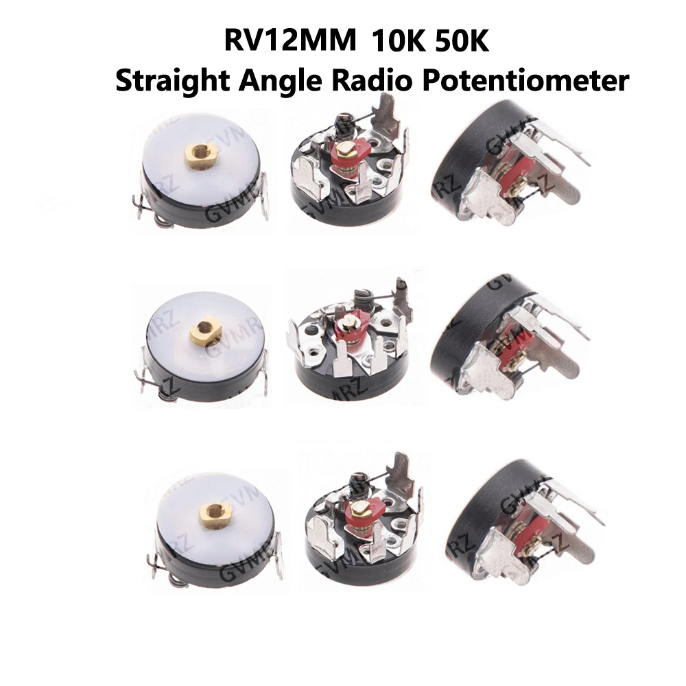 5PCS B10K B103 Straight Angle Radio Potentiometer RV12MM B50K B503 Power Amplifier Volume Potentiometer With Switch 12mm