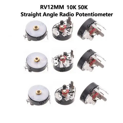 5PCS B10K B103 Straight Angle Radio Potentiometer RV12MM B50K B503 Power Amplifier Volume Potentiometer With Switch 12mm