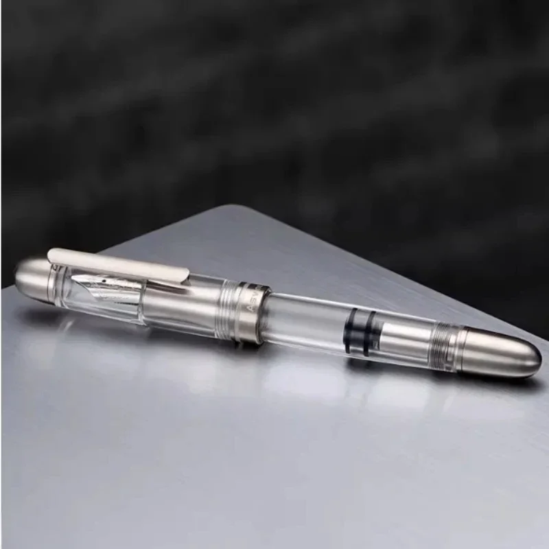 Hot Asvine P36 Piston Fountain Pen Bock EF/F/M 0.38/0.50.7mm Nib, Titanium Alloy Transparent White Pen Business Stationery Gift