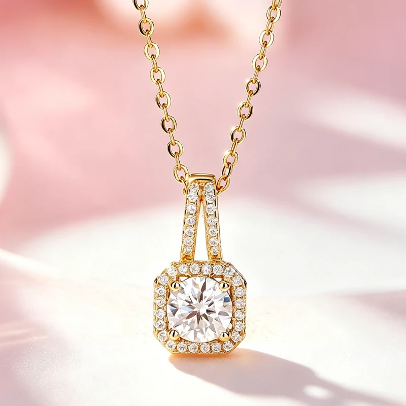 Modische 1-Karat-Moissanit-Halskette aus 925er Sterlingsilber mit GRA-Zertifikat, runder Anhänger, exquisiter Schmuck für Hochzeiten und Partys – Detail 22