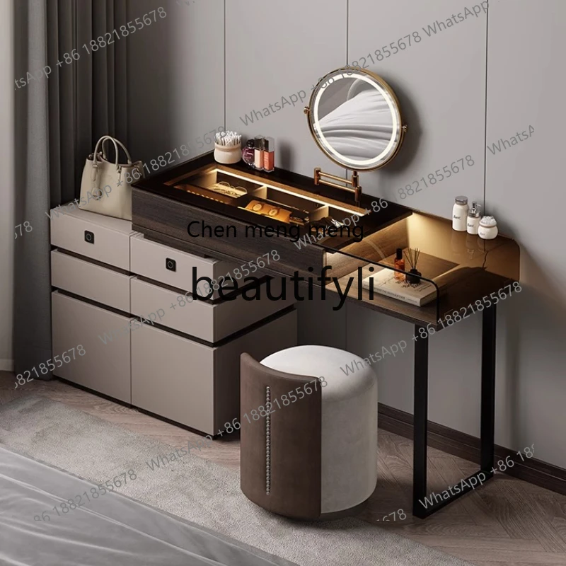 

Italian black dresser chest integrated modern simple makeup table bedside storage bedroom light luxury glass premium H