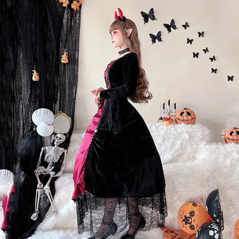 Костюм ведьмы для косплея для девочек на Хэллоуин, костюм вампира в стиле ретро, средневековый двор, королева, сценическое платье для взрослых