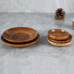 Round Wooden Small Tray Vinegar Seasoning Plate Dipping Sauce Bowl Bone Spitting Dish Dried Fruit Snack Tray Kitchen Accessories