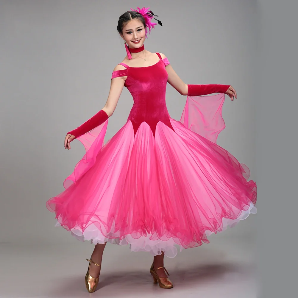 Ballroom Dance Costumes Practice Dance Velvet Dress Sleeveless Modern Waltz Tango Ballroom Dance Costumes Women's Flamenco Skirt