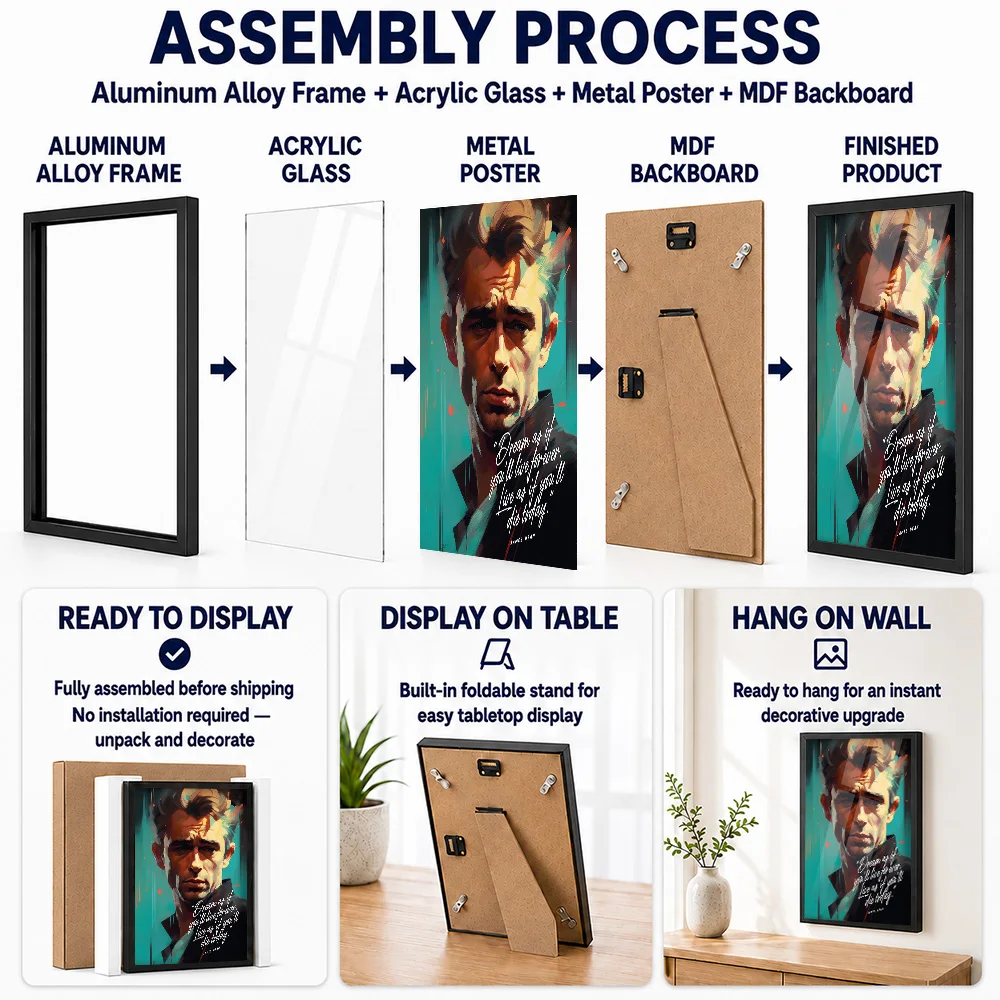 James Dean Quote Framed Metal Poster Personalized Photo Focused Lettering Style Wall Art For Living Room Memorable Friend Gift