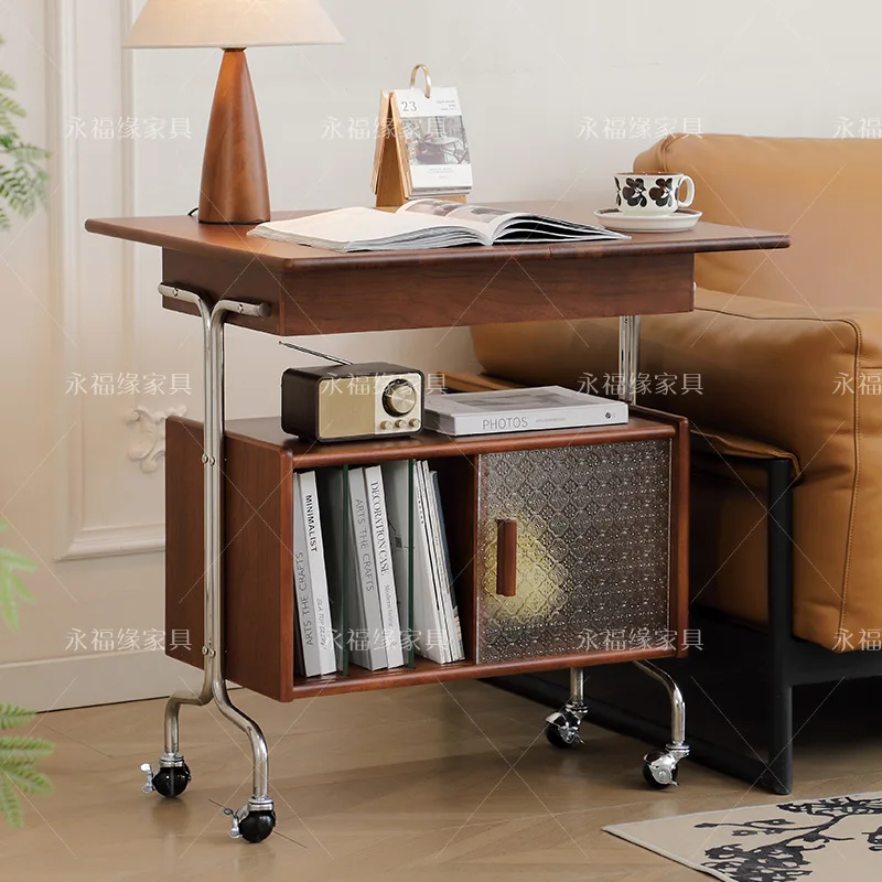 

trolley solid wood living room coffee table storage cherry wood rack dining car movable small side table