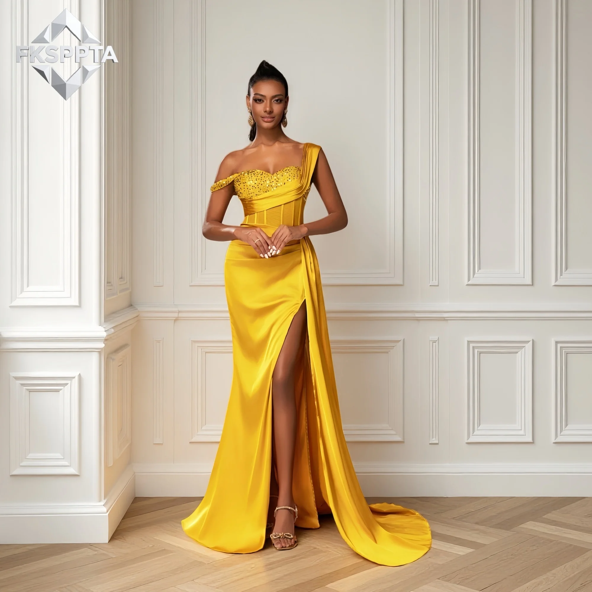 Yellow Mermaid 2026 African Evening Dress See Through Illsuion Straps Long Sexy Prom Gowns With High Split Custom Made