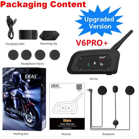 EJEAS V6 PRO+ Мотоциклетная Bluetooth-гарнитура Для Шлема С Функцией Звонков С Домашнего Телефона
