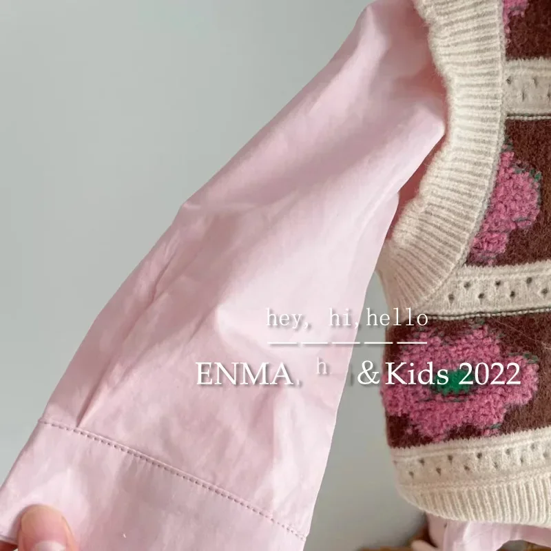 Abiti per ragazze Bambini 2024 Nuova collezione autunnale Camicette rosa e gilet a fiori Top Set in due pezzi Abiti stile semplice coreano