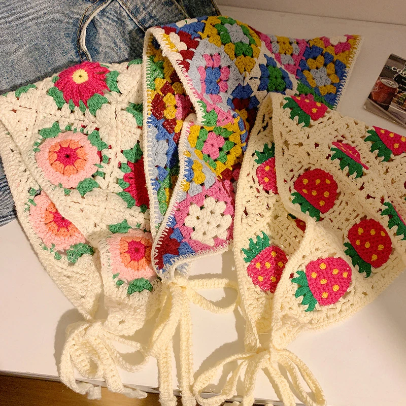 Französisch gestrickt Dreieck Schal Stirnbänder Frauen hohle Blume koreanische Haarband Turban Bandana Headwarp Mode Haarschmuck