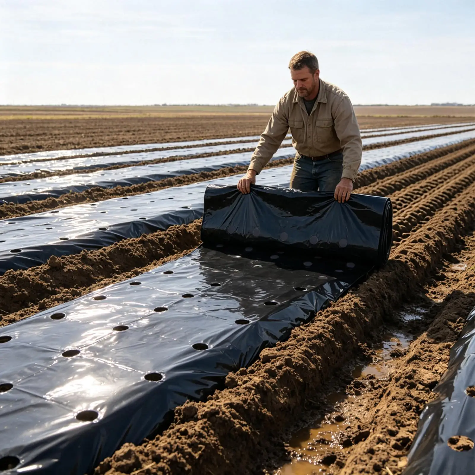 Black Mulch Film 32.8x3.12ft Black Perforated Mulching Membrane Frost-Proof Plant Mulch Layer For Strawberry Vegetable Tomato