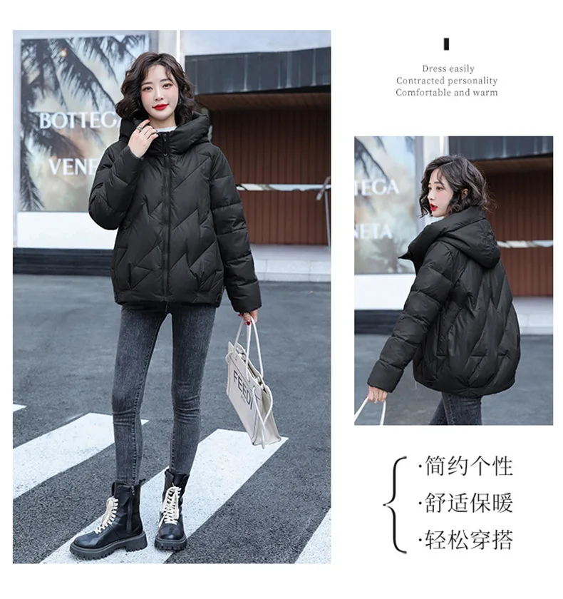 Women's Short Winter Cotton Jacket Warm New Loose Hooded Thick Cotton Coat Trendy Quilted Cotton Padded Jacket Parkas Clothing