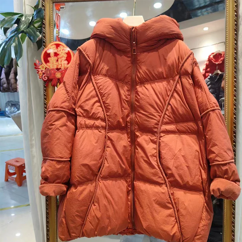Winter Women 90%White Duck Down Jacket Hooded Warm Oversize Puffer Coat Female Casual Loose Parka Pocket Outerwear 2025