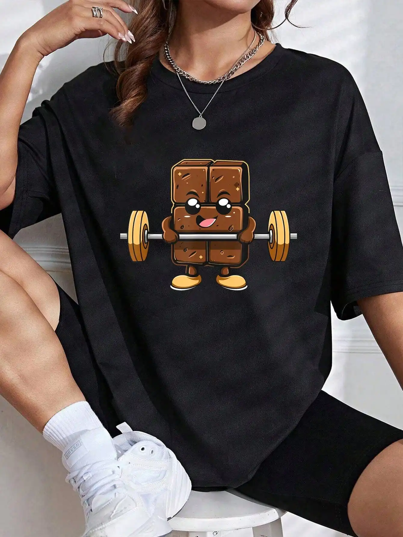 Chocolate Weightlifting Barbell Workout Gym Weightlifter T-Shirt - Graphic Tees Festival Outfits For Women, Tops For Summer, Top De Mujer Women Summer Clothes
