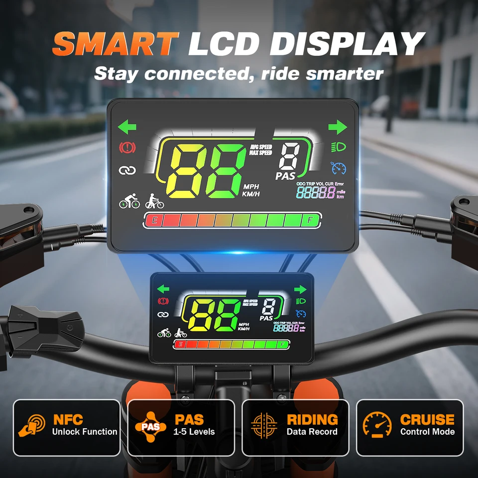 ASKGO Electric Dirt Bike, 2500W Peak Motor, 40MPH Fast E-Bike, 60V 30Ah Large Battery, 100 Miles Max Range, NFC Unlocking, Dual Hydraulic Brakes, Full Suspension, 5 PAS Modes, 16" Off-Road Electric Bike for Adults & Teens image 5