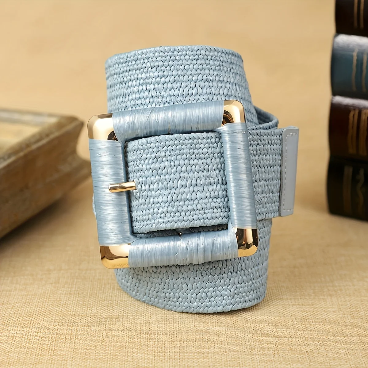 1 piece of women's blue woven waistband with elastic Bohemian style, simple daily leisure, suitable for commuting and leisure