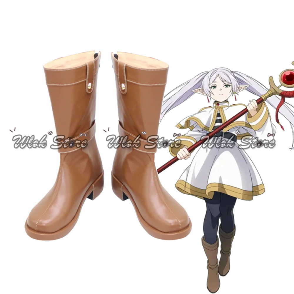 Anime Frieren Cosplay Shoes Brown Leather Boots Custom Made Men Women Christmas Halloween Carnival Party Role Play Shoes
