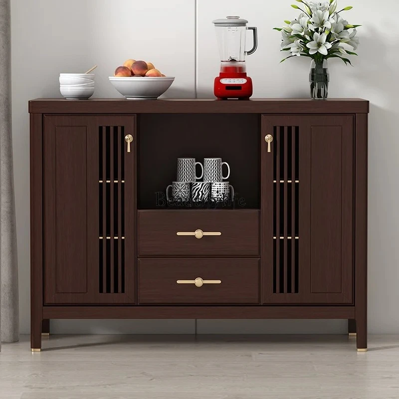

Chinese style dining side wine cabinet integrated against the wall household all solid wood kitchen storage living room storage