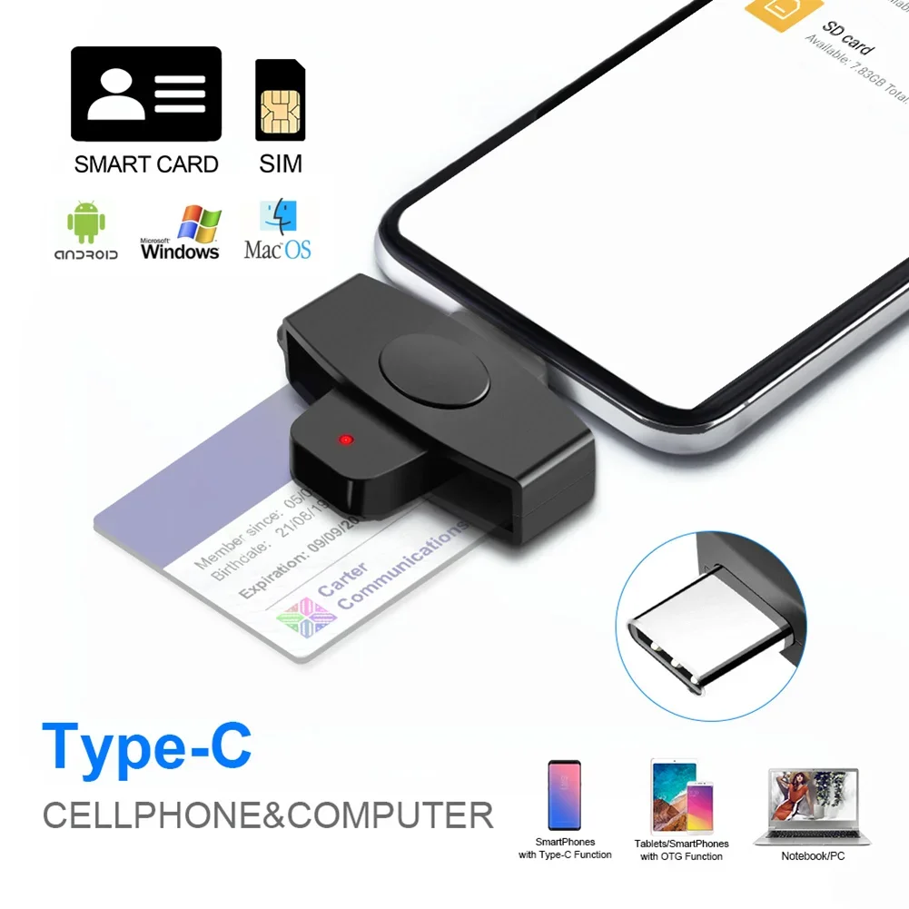 3-1PC ポータブル Type-C スマートカードリーダー カードリーダーアダプター 銀行税申告アクセサリー Windows OS 銀行税対応