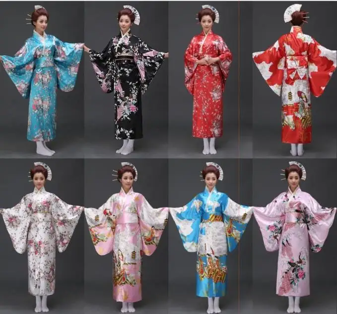 Vintage Japanese Geisha Kimono Yukata Haori Costume Retro Women Dress Obi Cosplay Gown Geisha Dress Retro Robe Japanese Kimono